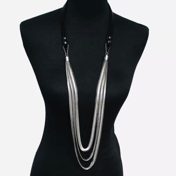✨Snake Layered Necklace Leather Silver ✨ - Picture 3 of 5